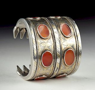 Antique Turkoman Silver Bracelet w/ Carnelian - 179.9 g