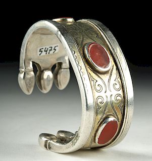 Antique Turkomen Silver Bracelet w/ Carnelian - 107.5 g