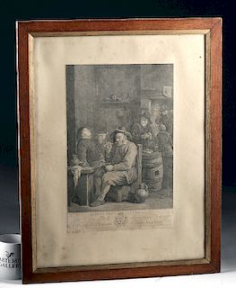 Framed 18th C. French Engraving - "Delices des Flamans"