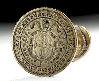 16th C. European Brass Seal w/  Latin Inscription