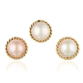 A Group of Three Mabe Pearl Earrings