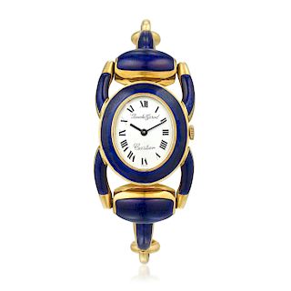 Bueche Girod for Cartier Enamel Stirrup Link Ladies Watch in 18K gold