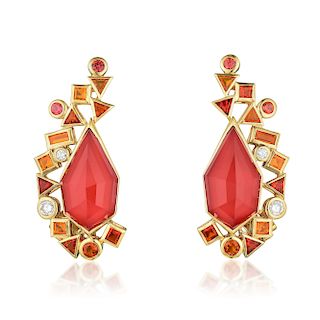 Stephen Webster Gold Struck Fire Opal Sapphire and Diamond Earrings