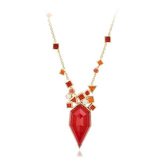 Stephen Webster Fire Opal Sapphire Coral and Diamond Long Necklace