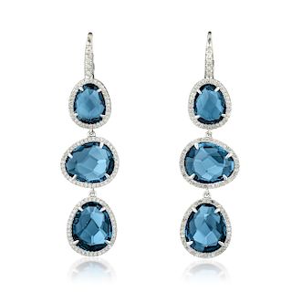 Mimi Milano Diamond and London Blue Topaz Drop Earrings