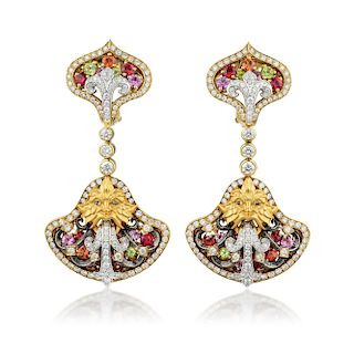 Magerit Fuente Big Versailles Peridot Diamond and Multi-Colored Sapphire Earrings
