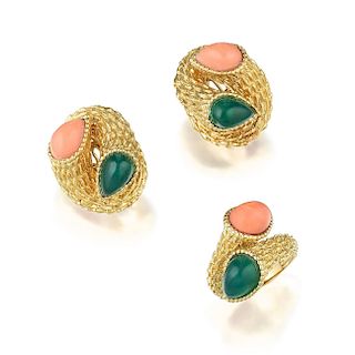 Boucheron Serpent Boheme Coral and Chrysoprase Ring and Earring Set