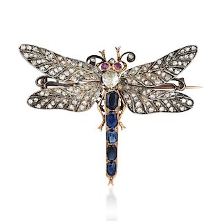 Antique Diamond and Sapphire Dragonfly Pin