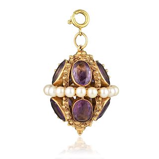 An Amethyst and Cultured Pearl Pendant