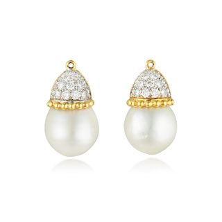 A Pair of South Sea Pearl and Diamond Earring Drops