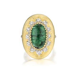 A Large Emerald and Diamond Ring, Italian