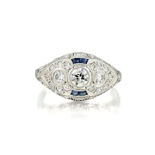 A Diamond and Sapphire Ring