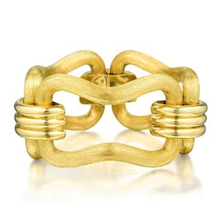 A Brushed Gold Large Link Bracelet, Italian