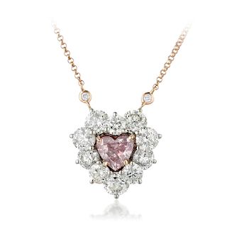 A 1.15-Carat Fancy Purple-Pink Heart-Shaped Diamond Necklace