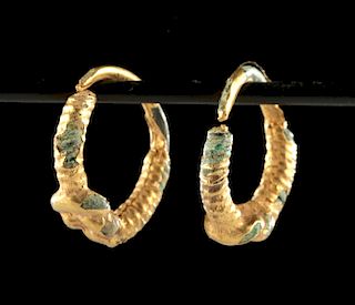2 Roman Gilt Copper Earrings w/ Hercules Knots - 4 g