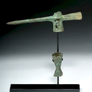 Ancient European Bronze Votive Spike Axe + End Cap