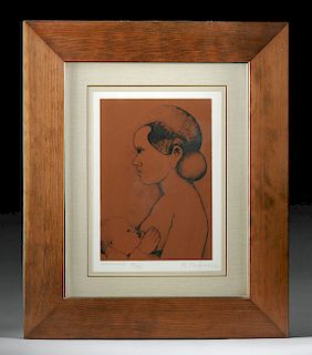 Framed Mid-20th C. Bufano Artist Proof, Balinese Mother