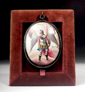 18th C. Russian Enameled Silver Icon - St. Michael
