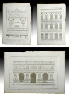 Trio of 18th C. Italian Etchings, Detailed Architecture