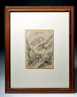 19th C. Chinese Ink on Silk Landscape w/ Poetry