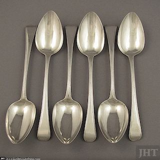 6 George III Silver Bead Pattern Tablespoons