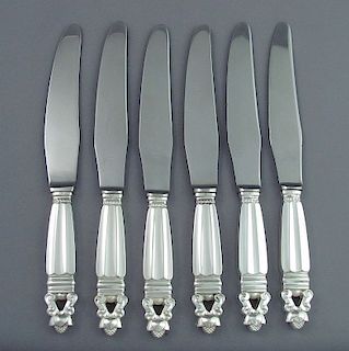 Six Georg Jensen Acorn Pattern Dinner Knives
