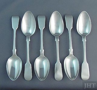 6 Sterling Silver Fiddle Pattern Dessert Spoons