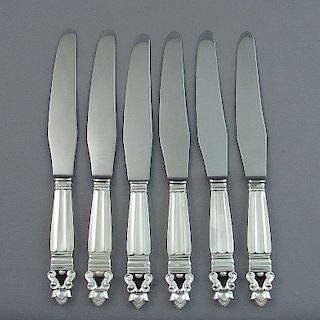 Six Georg Jensen Acorn Pattern Large Dinner Knives