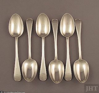 6 Old English Thread Silver Dessert Spoons