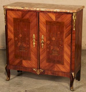 LOUIS XV STYLE M/TOP AND MARQUETRY CABINET