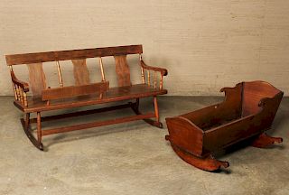 AMER. CHERRY MAMMY BENCH AND CRADLE