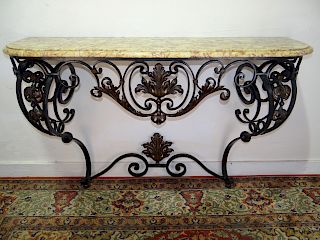 FRENCH WROUGHT IRON AND M/TOP CONSOLE