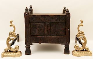 3 PC.; FRENCH PANTIERE AND PR. ANDIRONS