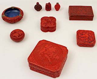 9 PC. LOT OF CARVED CINNABAR