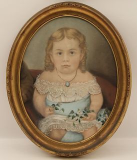 OVAL FRAMED PASTEL OF YOUNG GIRL