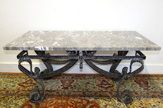 LOUIS XV STYLE MARBLE TOP IRON LOW TABLE