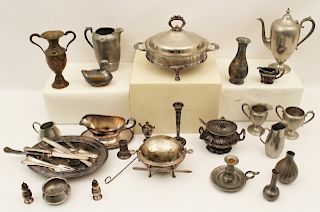 MISC. LOT OF SILVER PLATE AND PEWTER