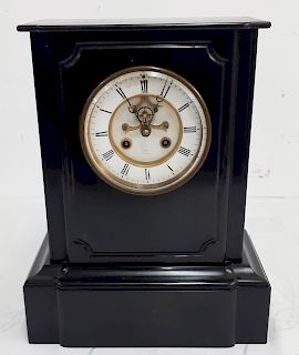 FRENCH BLACK MARBLE CLOCK; 15"H