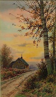William Paskell Autumn Cabin Landscape Painting