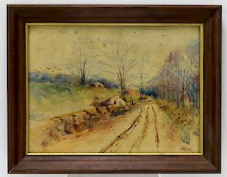 Nelson Fish Country Road Landscape WC Painting