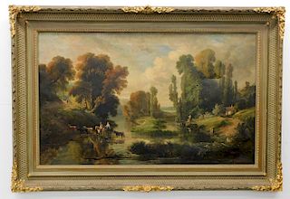 LARGE 19C Charles Ullmann Bucolic River Painting