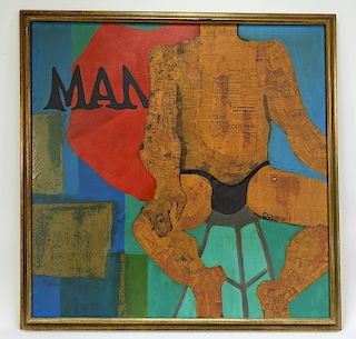 MCM Carlo Newspaper Mixed Media Male Nude Painting