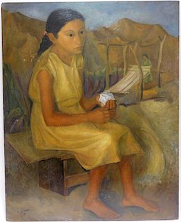 Luis Lusnich O/B Social Realist Painting of a Girl