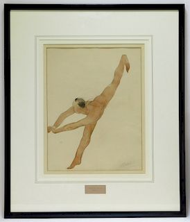 Auguste Rodin Nude Figure Watercolor Painting
