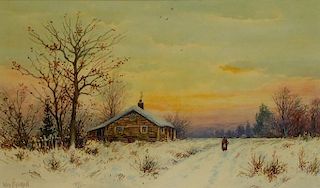 William Paskell Winter Sunset Landscape Painting