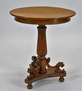Victorian Round Carved Oak Lion Center Table