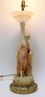Italian Art Deco Neoclassical Woman Alabaster Lamp