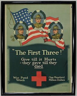WWI Red Cross The First Three Military War Poster