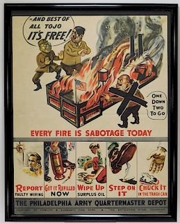 WWII Every Fire is Sabotage Hitler Tojo Poster