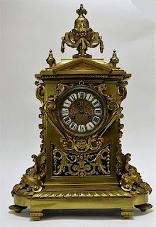 19C French Bronze Gothic Revival Mantle Clock